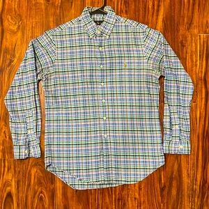 Ralph lauren men’s small button down. Blue green red and purple plaid